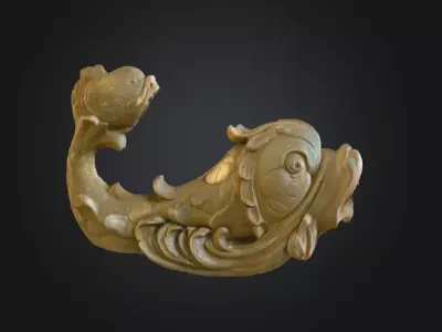 Stone Fish Sculpture Low-poly 3D model