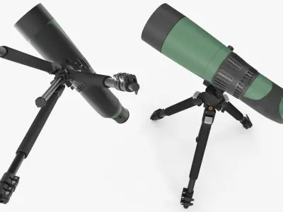 Angled Spotting Scope with Tripod Green Black 3D model