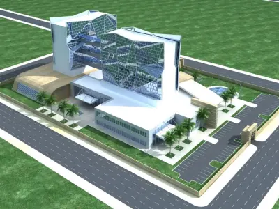 Hospital modern building with palm trees 3D model