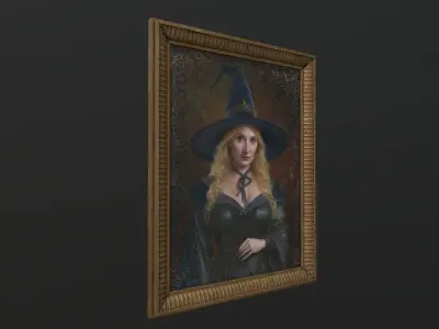 Old Portrait Painting of Witch Low-poly 3D model