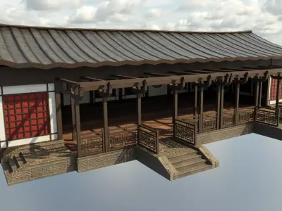 Modular Asian Dojo Low-poly 3D model