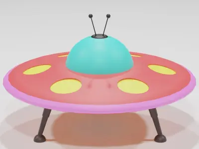 Low Poly Cartoon UFO Low-poly 3D model