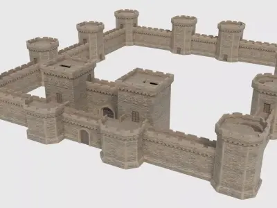 Castle Walls Towers and Gates Low-poly 3D model