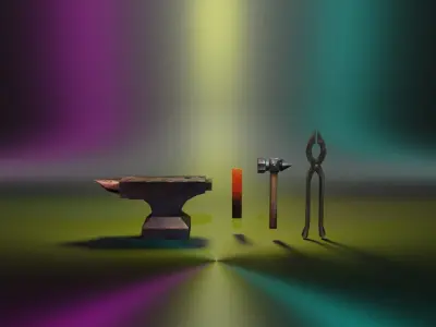Japanese characters and weapons pack Low-poly 3D model