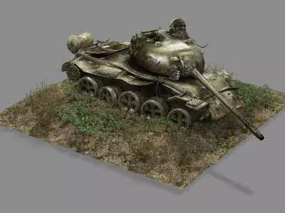 Damaged Rusted Tank Low Poly Game Ready 3D Model Low-poly 3D model