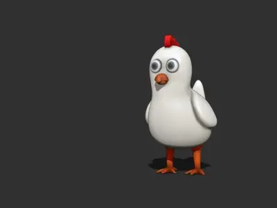 Cartoon Stylized Chicken with Coop Structure Low-poly 3D model