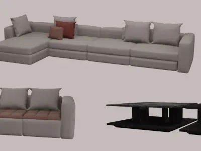 Living Room Set with  Marble Table 3D model