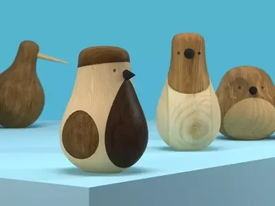 Re-turned wooden bird with long beak 3D model