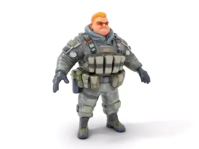 Heavy Soldier D Character Rigged and Animated Low-poly 3D model