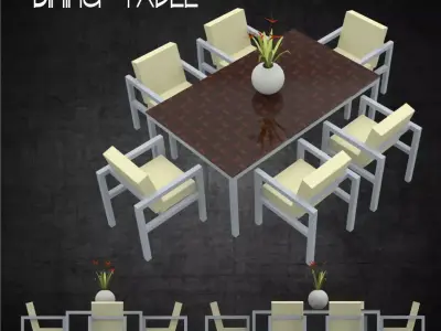 Dining table with 6 seats architectural furniture for house Low-poly 3D model