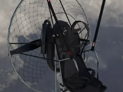 Paramotor 3D model parachute flying in sky Low-poly 3D model
