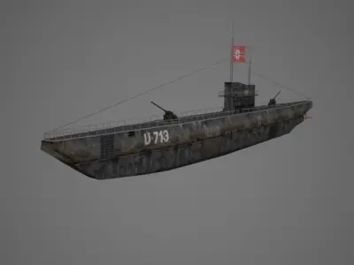 Uboat submarine German Low-poly 3D model