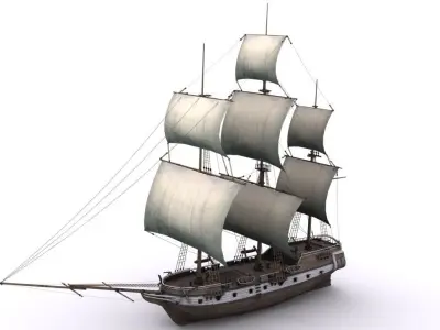 Warship brig Low-poly 3D model