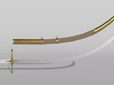Shamshir sword with gold handle Low-poly 3D model