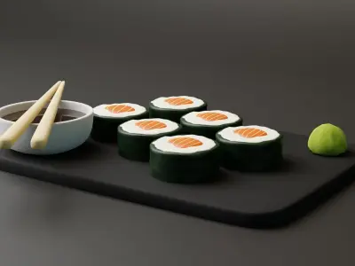Stylized Cartoon Sushi Low-poly 3D model