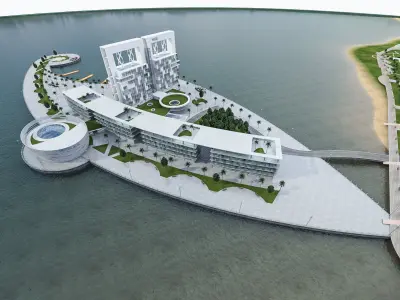 Hotel Beach Resort Low-poly 3D model