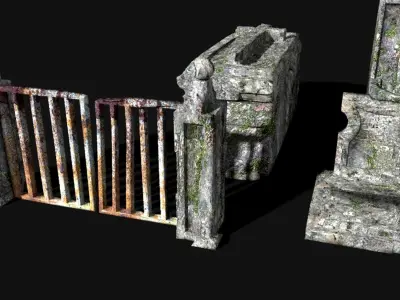 old cemetery tombstone grave parts 3D model