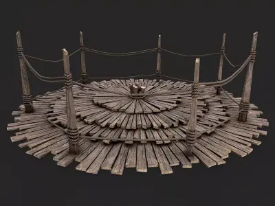 Medieval Wooden Circular Platform Arena 3 Low-poly 3D model
