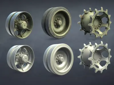 M2 Bradley and M270 MLRS Wheels Set Low-poly 3D model