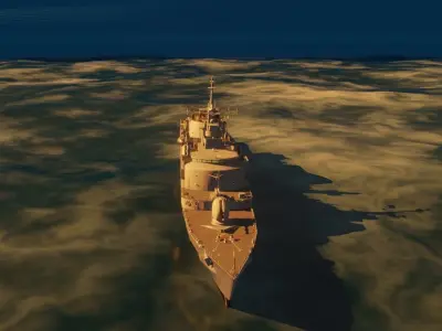 Frigate model military ship floating in water Low-poly 3D model