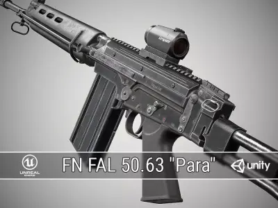 PBR FN FAL 50 63 Paratrooper Low-poly 3D model
