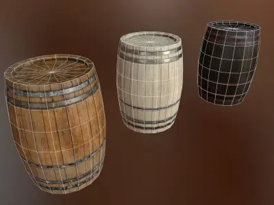 PBR Barrels set of wooden Free low-poly 3D model