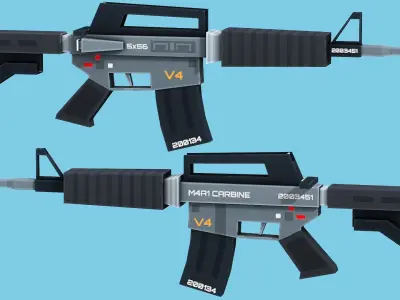 Blocky Stylized M4A1 Assault Rifle - Low Poly Game Ready Low-poly 3D model
