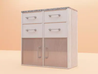 Low Poly Furniture kitchen cabinet with drawers Free low-poly 3D model