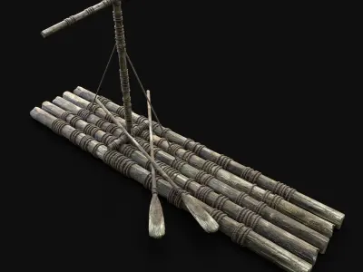 RAFT WOODEN SURVIVAL CASTAWAY IMPROVISED BARGE LOG CRAFTING Low-poly 3D model