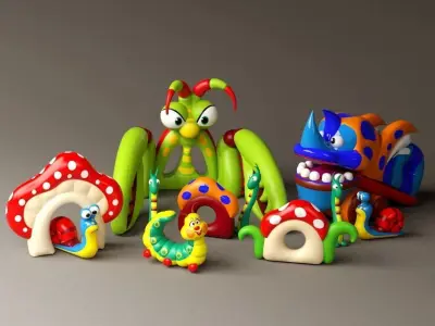 Collection of 3d models in cartoon style 3D model