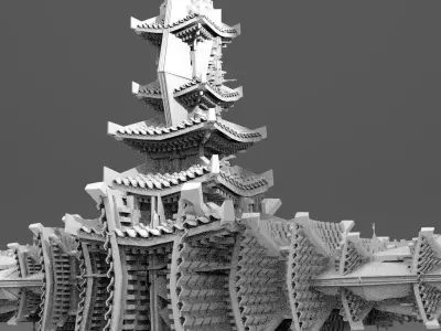 Cyberpunk Emperor Towers Split Dimensions Kit bash 2 3D model
