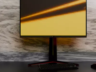 Gaming Setup Furniture and Tech Pack   Desk  Chair and Monitor Low-poly 3D model