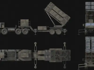 Surface to air Missile Launcher with Tractor Truck Low-poly 3D model