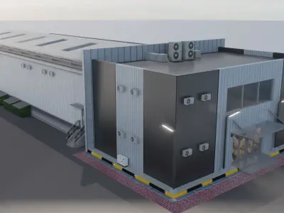 Warehause commercial building in middle of street 3D model