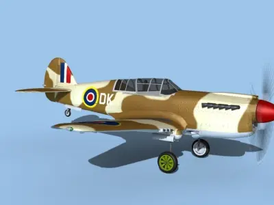 Curtiss P-40N Tomahawk V01 RAF 3D model