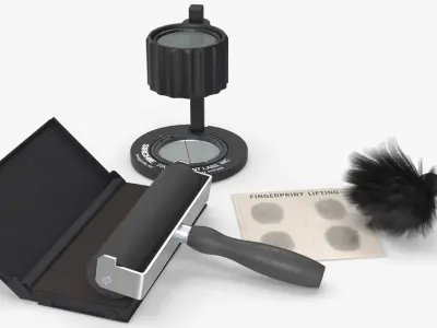 Forensic Fingerprint Analysis Set with Brush Black 3D model