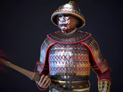Chinese heavy warrior Low-poly 3D model