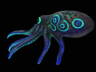 bioluminescent squid octopus Low-poly 3D model