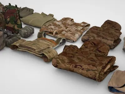 Military collection uniform backpacks pouches body armour 3D model