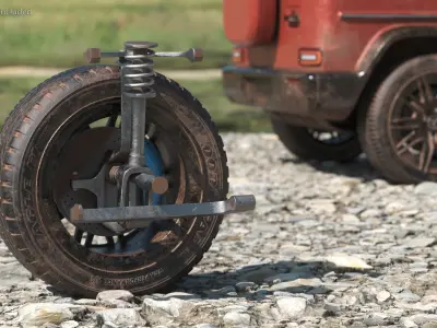 Dirty Front Car Wheel with Suspension 3D model
