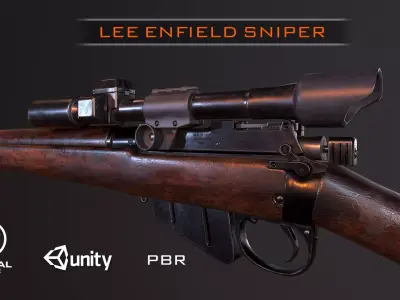 Lee Enfield WW2 Sniper Rifle PBR Low-poly 3D model