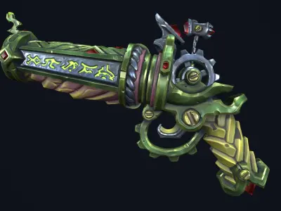 Fantasy dwarf pistol Low-poly 3D model