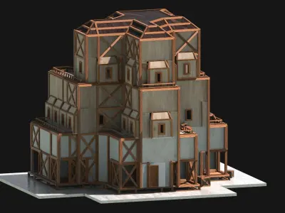 Medieval Low Poly Building Castle Wooden Village Stone House 33 Low-poly 3D model