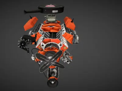 Disassembled V8 Small Block engine Low-poly 3D model