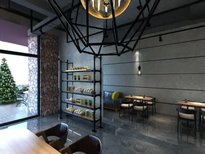 Resturaunt with Christmas Decoration 3D model