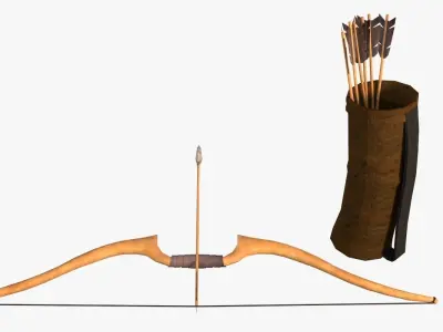 Low poly arrow quiver and bow Low-poly 3D model