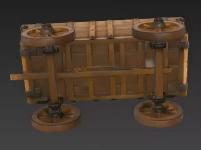 Vintage Heavy Wooden Freight Wagon 3D Model Low-poly 3D model