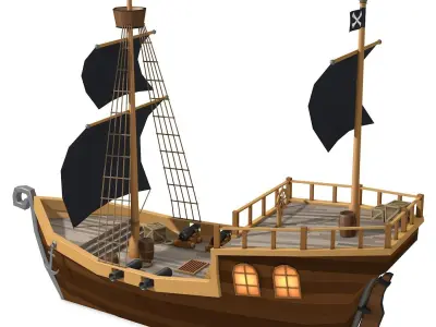 Low Poly Pirate Ship Low-poly 3D model