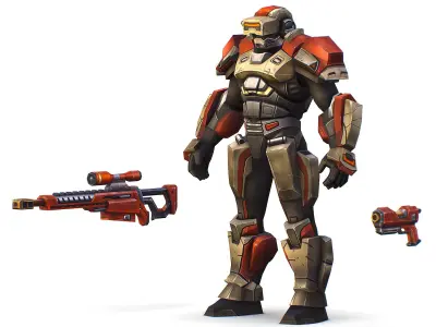 Cartoon Sci-Fi Cyborg Drone Sniper Soldier Low-poly 3D model