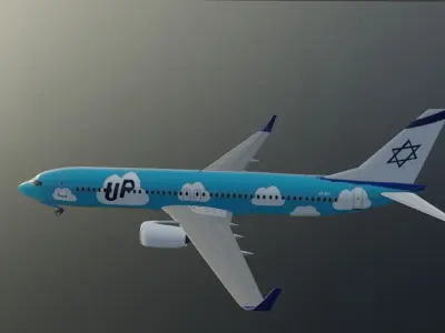 EL AL UP Boeing 737-800 low poly 3D model with cockpit Low-poly 3D model